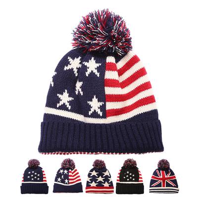 2020Men Winter  Ball Knitted Cap For Women Unisex Casual British and American National Flag Hats