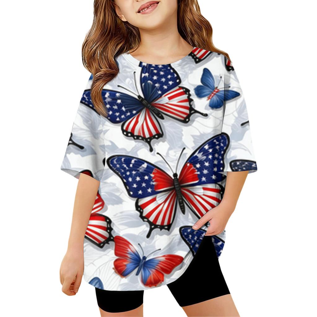 Kids Independence Day Print Round Neck Short Sleeve Casual T-shirt