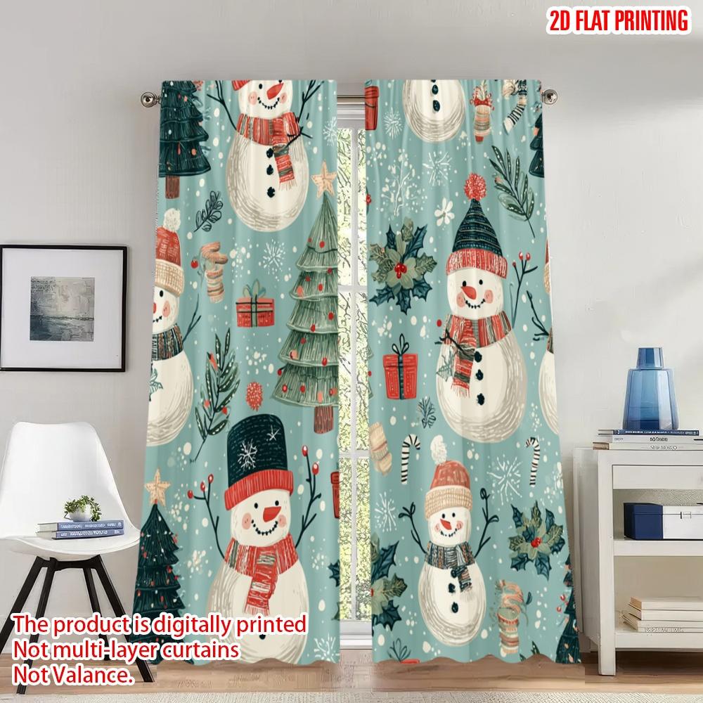 

2pcs 2D flat printing Merry Christmas Curtains Christmas Snowman Trees Candy Digital Printed Polyester Drapes Party & Holiday 100*130 Rod Pocket 1pcs