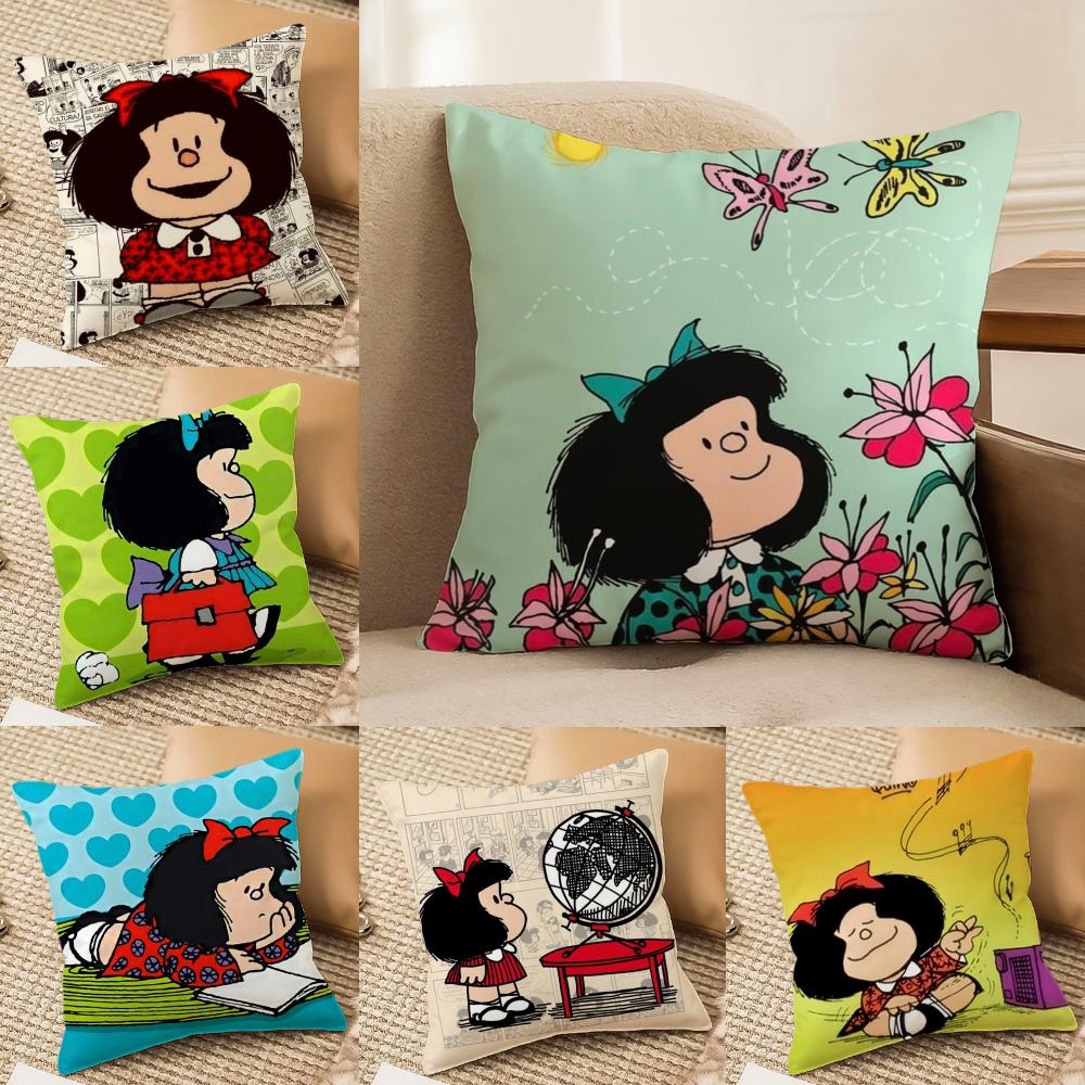 Cartoon MMafalda Cushion Cover Soft Plush DoubleSided Printed Sofa Pillow Cushion Cover Cozy AllSeason Durable Decor Gift