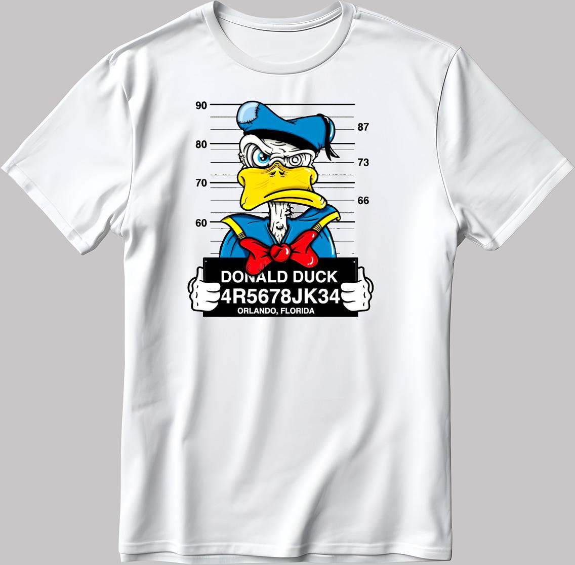Donald Duck Mugshot Short Sleeve White-Black Men/ Women T Shirt K407 S