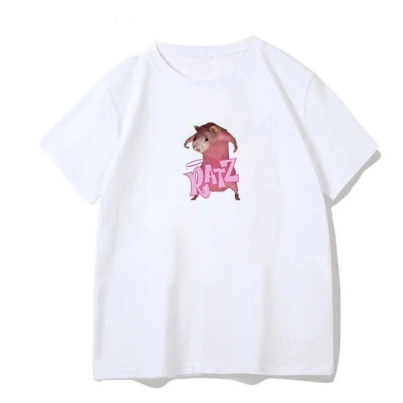 Woman Kawaii Ratz Mouse Tree Print Harajuku Summer Unisex Tshirts Casual Round Neck Short Slee Top Tee Shirt Women T-shirt Drop Ship