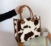 Huimei Damen-Leopardenmuster-Tragetasche, Große Kapazität, Weiche und Flauschige Umhängetasche, Handtasche, Beliebt und Stilvoll für Herbst und Winter (B.)