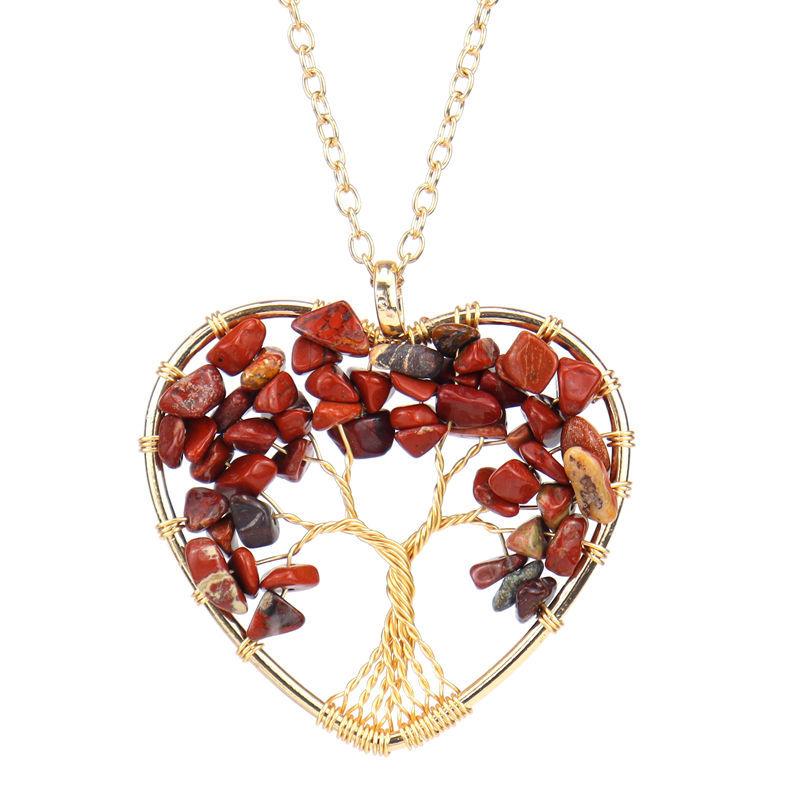Color-Preserving Gold Hand-Wound Crystal Gravel Peach Heart Tree Of Life Necklace Heart-Shaped Pendant N55