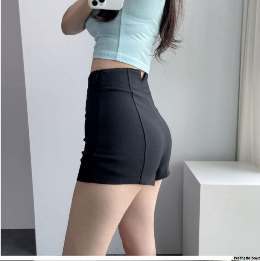 2024 Women's Summer Petite High Waist Slimming A-Line Black Suit Shorts