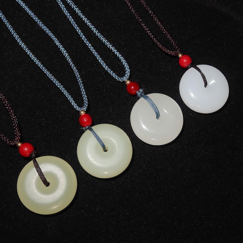 Natural White Afghan Jade Ping An Kou Pendant Necklace