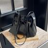 Bucket Bag INS Tote Bag Solid Color Fashion Underarm Bag Casual PU Bow Shoulder Bag  Children
