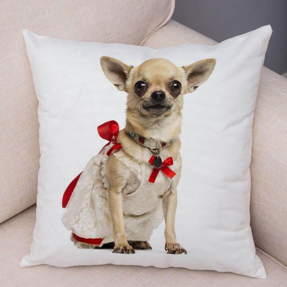 Cute Pet Animal Pillowcase Decorative Cute Puppy Chihuahua Pillowcase Soft Plush Cushion Cover for Car Sofa Home 45x45cm