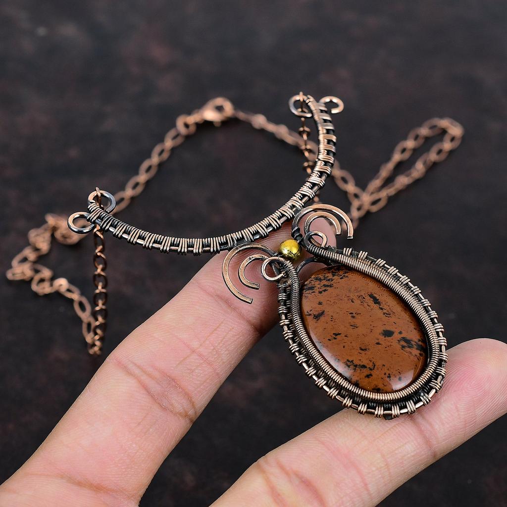Mahogany Obsidian Necklace Copper Wire Wrapped Necklace Handmade Copper Jewelry Original Gemstone Necklace Adjustable Necklace Gift For Her
