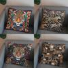 2D Colorful Geometric Jaguar-Printed Pillow Cover Pattern Cushion Cover Suitable For Sofa Bedroom Car Pillow Cover