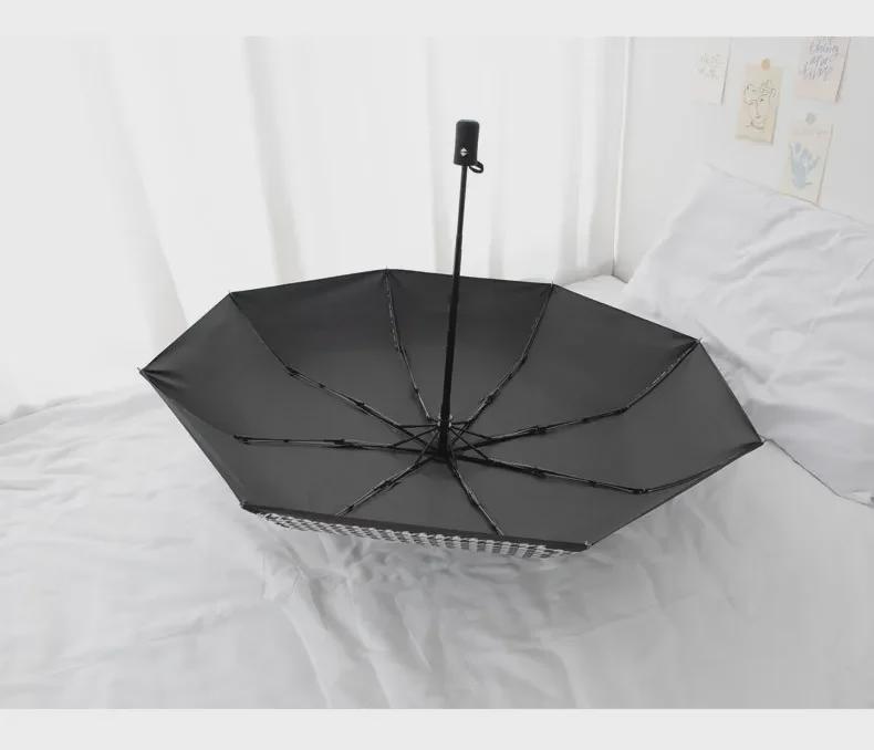 Automatic Three-Fold Houndstooth Umbrella with UV Protection