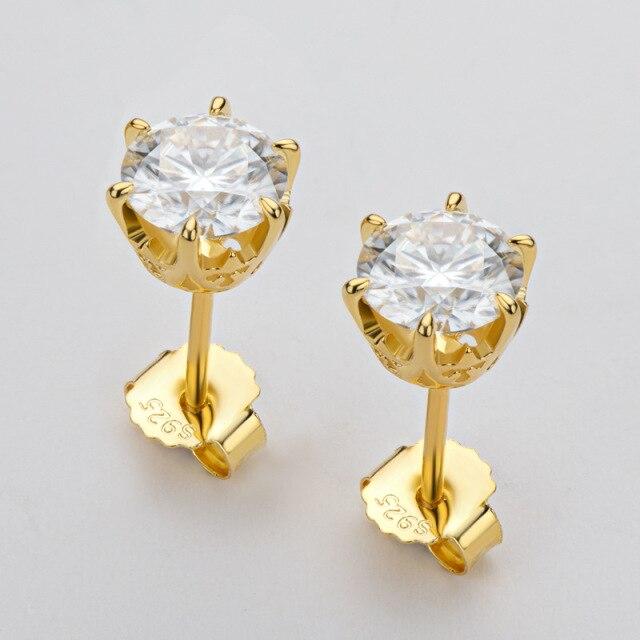 Real 1 Ct Moissanite Women Stud Earrings 100 % Color Sparkling Bridal Gathering Wedding Occasion Gold Color Earrings JewelryTrendy
