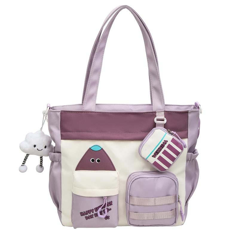 Kontrastfarbene Umhängetasche mit großer Kapazität, Mädchen-Schulter-Tragetasche, Studentische Unterrichtstasche mit Münzfach