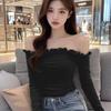 French one-word shoulder short long-sleeved top T-shirt, Spice Girl slim-fitting and thin autumn and winter bottoming shirt