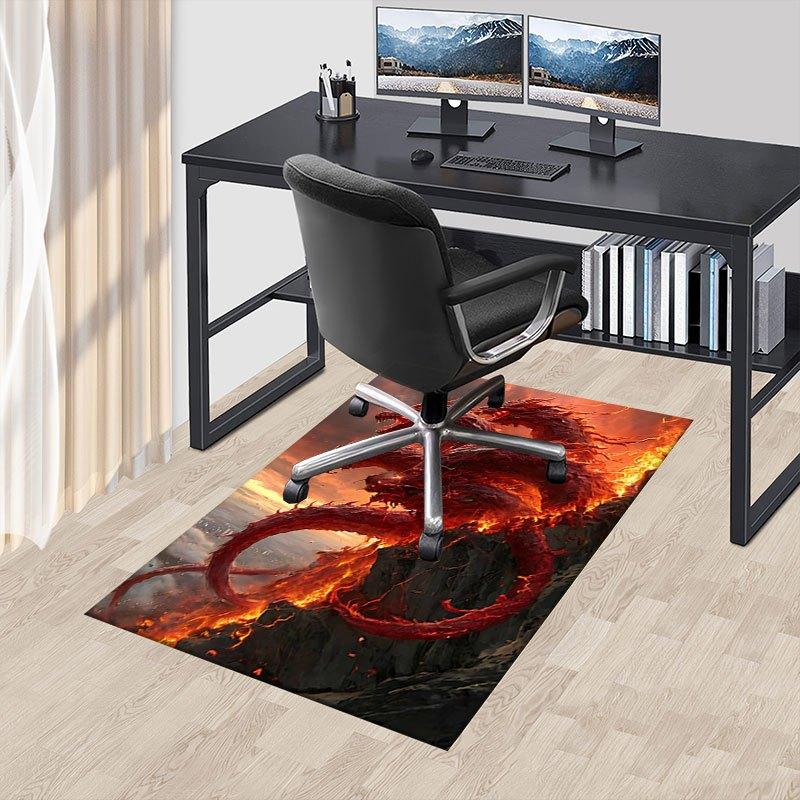 1pc Fire and Blood Office Carpet Chair Mats, Home Decor Mat Fantasy Theme Mat Durable Mat, Dragon Decor,Suitable for fantasy theme lovers