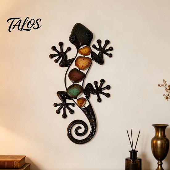 Artistic Wall Ornaments for Living Room Metal Gecko Lizard Decor, Colorful Painted Iron Art, Weather Resistant Decor Outdoor Farmhouse Hanging