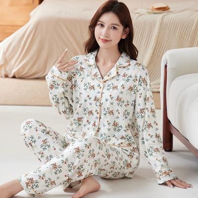 High-end Floral Temperament Loose Large-size Mother Loungewear Imitation Cotton Casual Pajamas Long-sleeved Two-piece Set