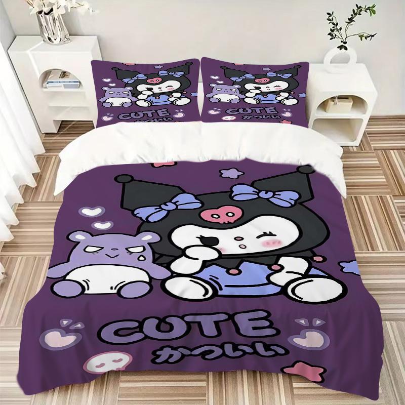 3pcs Cute Kuromi Bedding Set 1 Soft Quilt Cover + 2 Pillowcases, Machine Washable Suitable for All Seasons, Perfect Gift S011