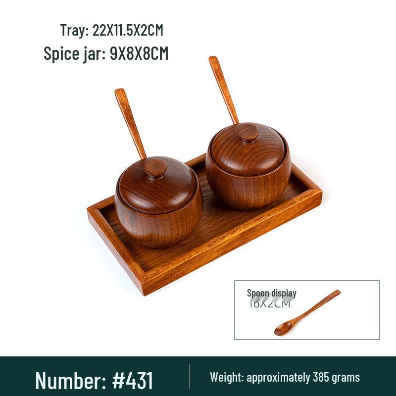 Japanese Retro Wooden Condiment Jar with Lid - Solid Jujube Wood Kitchen Salt Box