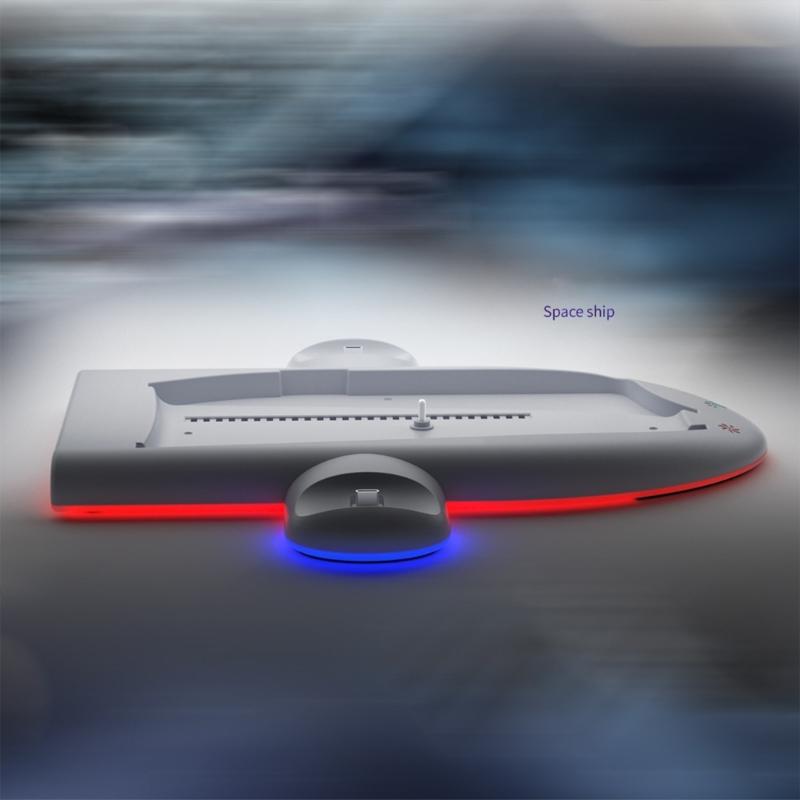 Host Cooling Stand Game Console Base for PS 5 Slim and Controller Charging Holder Vertical Stand with 3 Level Cooler Fan