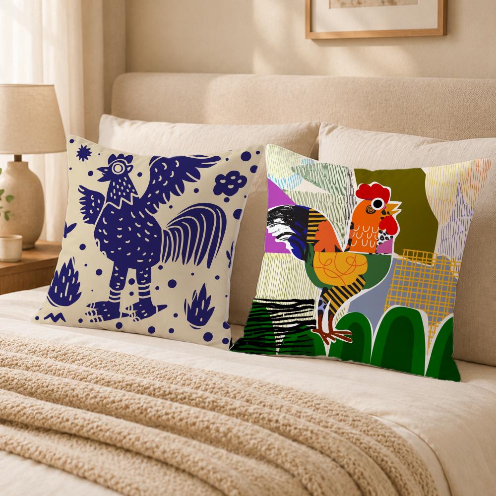 Art R-Rooster DoodleS Cushion Cover Double-Sided Printed Pillow Cover Hypoallergenic Dust-Mite Proof