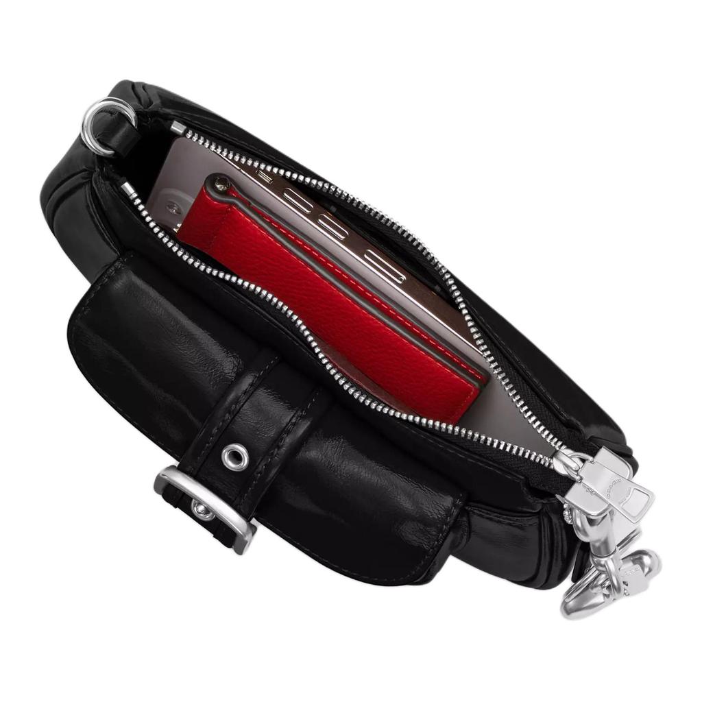 Coach Borsa a spalla mini Ashton 20 con fibbia argentata in pelle stropicciata Donna borsa a spalla Nera CDB19-SVBK