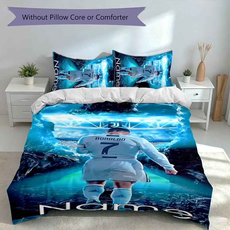3pcs Custom Name Cristiano Ronaldo Set,Includes 1 Duvet Cover and 2 Pillowcases,All-season Bedroom Decor