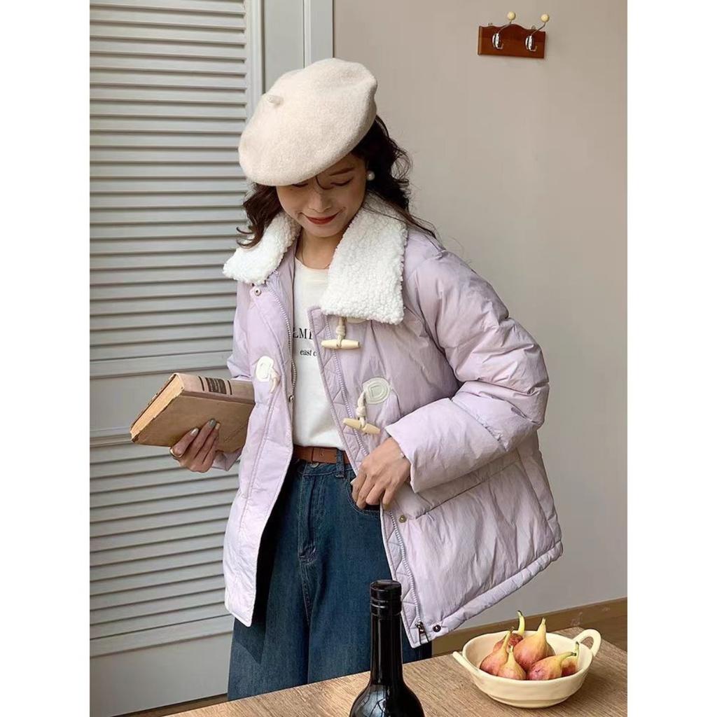 2025 Horn Buckle Autumn and Winter New Cotton Jacket Women's Lamb Wool Thickened Short Preppy Style Korean Version Jacket