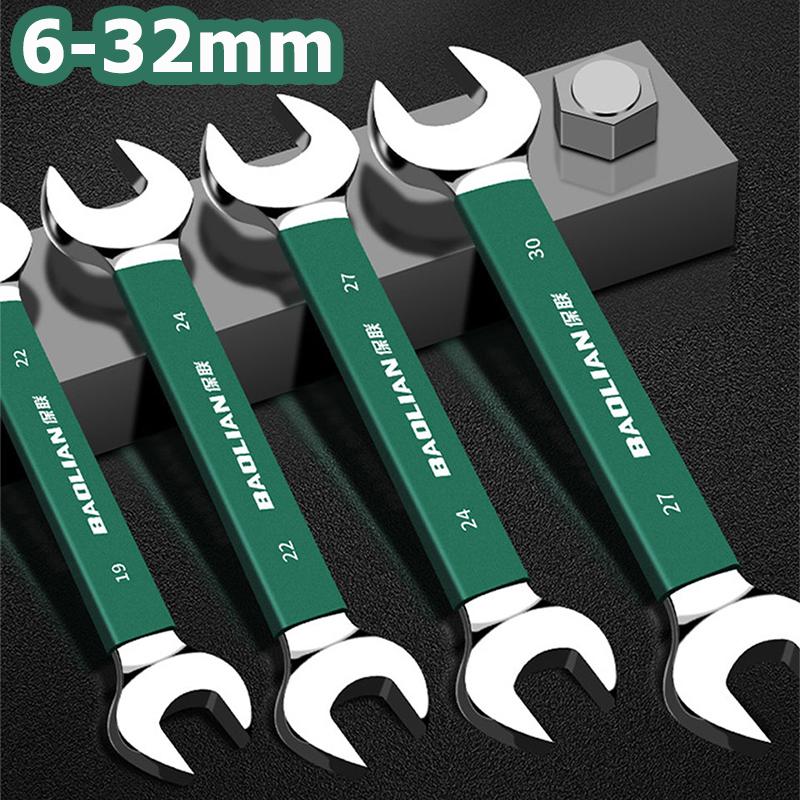 Llave combinada de doble boca 6-32 mm Cromo Vanadio Llave hexagonal abierta Herramientas manuales para reparación de automóviles domésticos Llave de uso doméstico