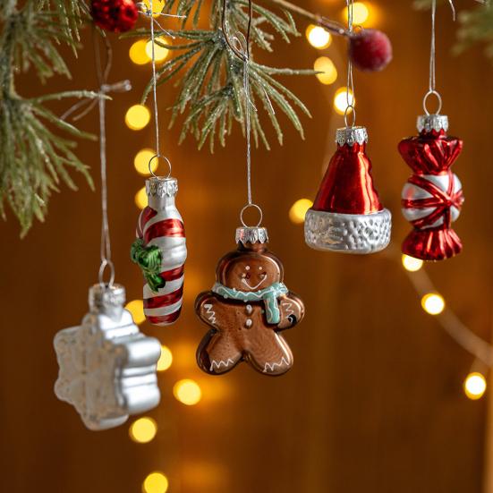 9 Pcs Christmas Ornaments Mini Resin Bear Tree Snowman Santa Xmas Tree Hanging Decoration for Winter Home Party Decor
