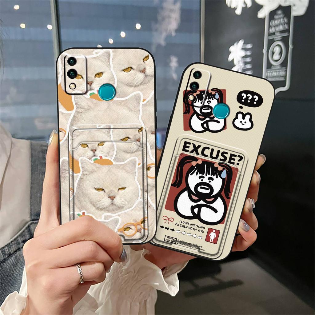 Cute TPU Phone Case For Huawei Honor 9X Lite Graffiti Full Wrap Card Sleeve Back Cover Cover Card Slot Dirt-resistant