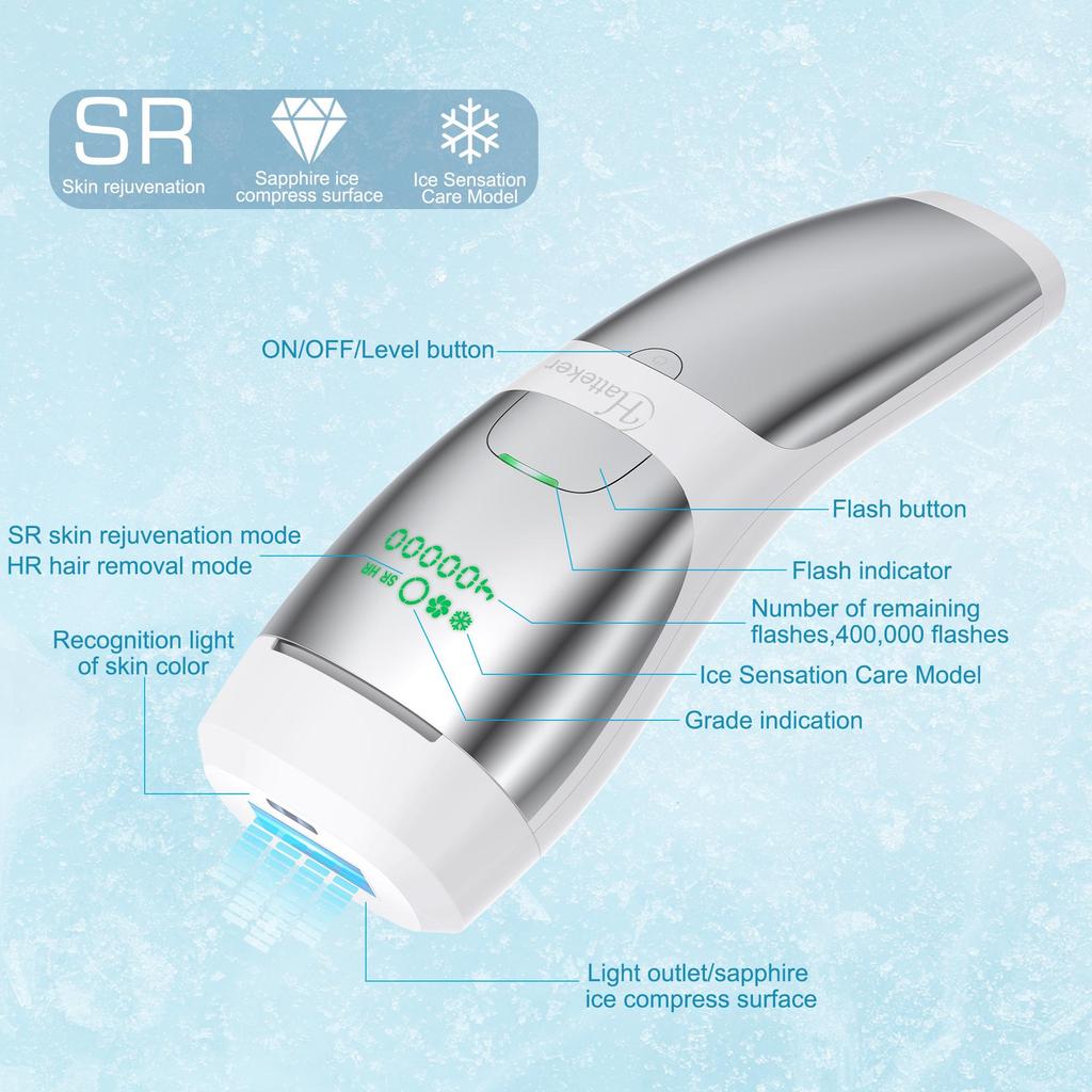 Hatteker Sapphire Home Laser Hair Removal Device for Women Painless Multi-Area Epilator Underarm Lip Leg Full Body