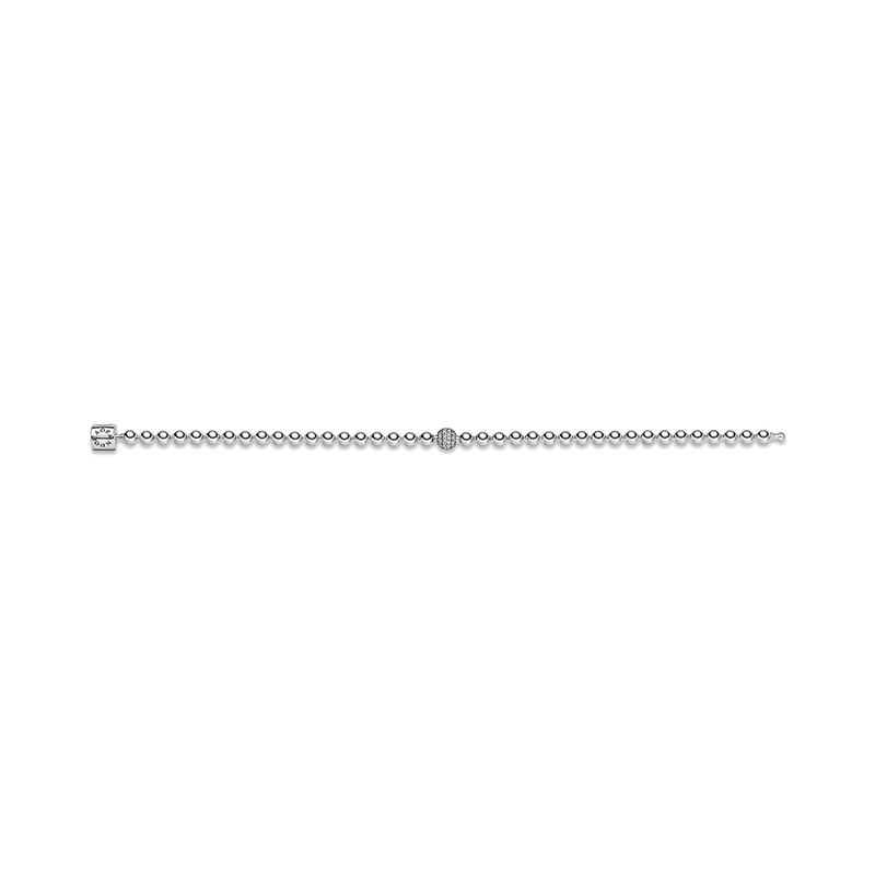 Pandora Pave Beaded Diy Plain Chain 925 Silver Cubic Zirconia Bracelet Women's Style Silver 17 Mirror Jewelry Box