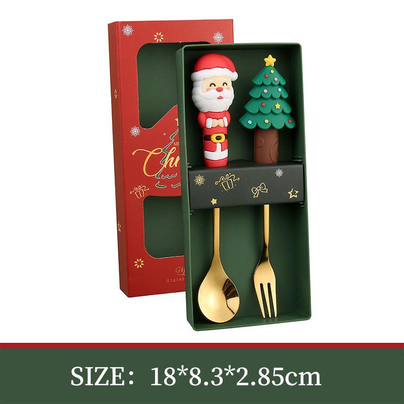 Christmas Day Dessert Spoon Creative Santa Claus Snowman Present Spoon Fork Tableware Set Animation Stainless Steel Cutlery Spoon Set