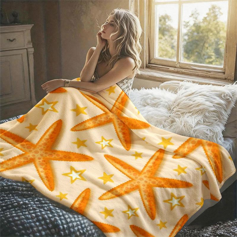 Ocean Starfish Flannel Blanket Warm Soft Halloween Christmas Decorative Couch Warm Cozy All-Season Gift