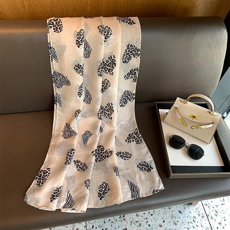 Lightweight Cotton Linen Scarf Women Printed Shawl With Leopard Print UV Protection Wrap 180x90cm