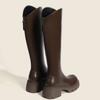 Fashion Ladies Knee High Shaft Shoes Black Round Toe Women's Long Boots Middle Heel Leather Designer Luxury Large Size Warm Quality Boot