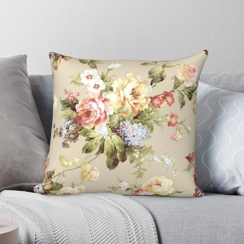 Vintage Flower Modern Square Pillowcase Polyester Linen Velvet Creative Zip Decorative Bed Cushion Case