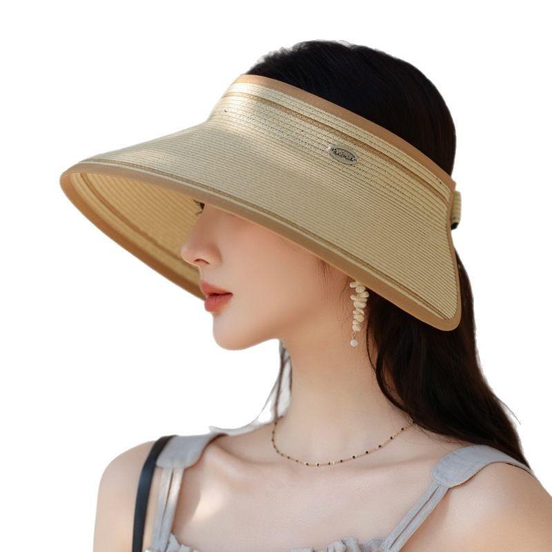 Damen Faltbarer Sonnenhut mit offenem Oberteil für Reisen im Freien, Sonnenschutz und UV-Beweis Strohhut zur Gesichtsbetonung, Kleiner Sonnenhut