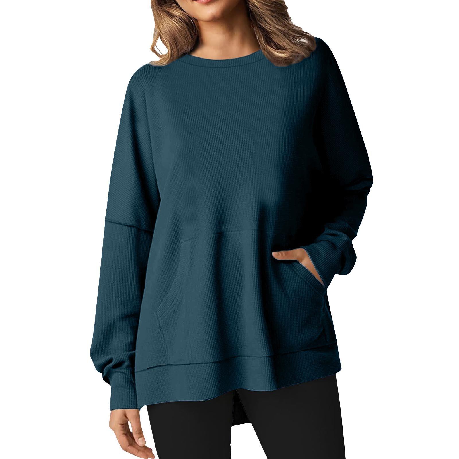 

Осенне-зимний женский свободный свитер с длинным рукавом и круглым вырезом XL тёмно-синий