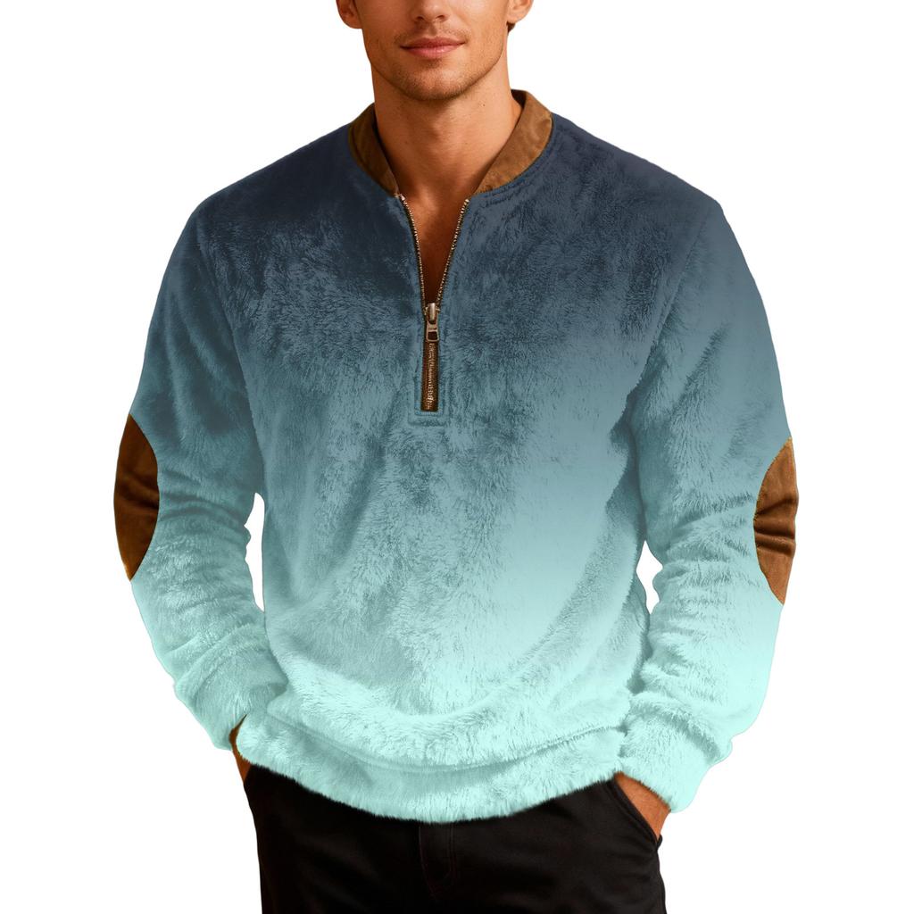 Sweat-shirt de sport décontracté pour homme à imprimé dégradé, rétro, à manches longues et demi-fermeture éclair