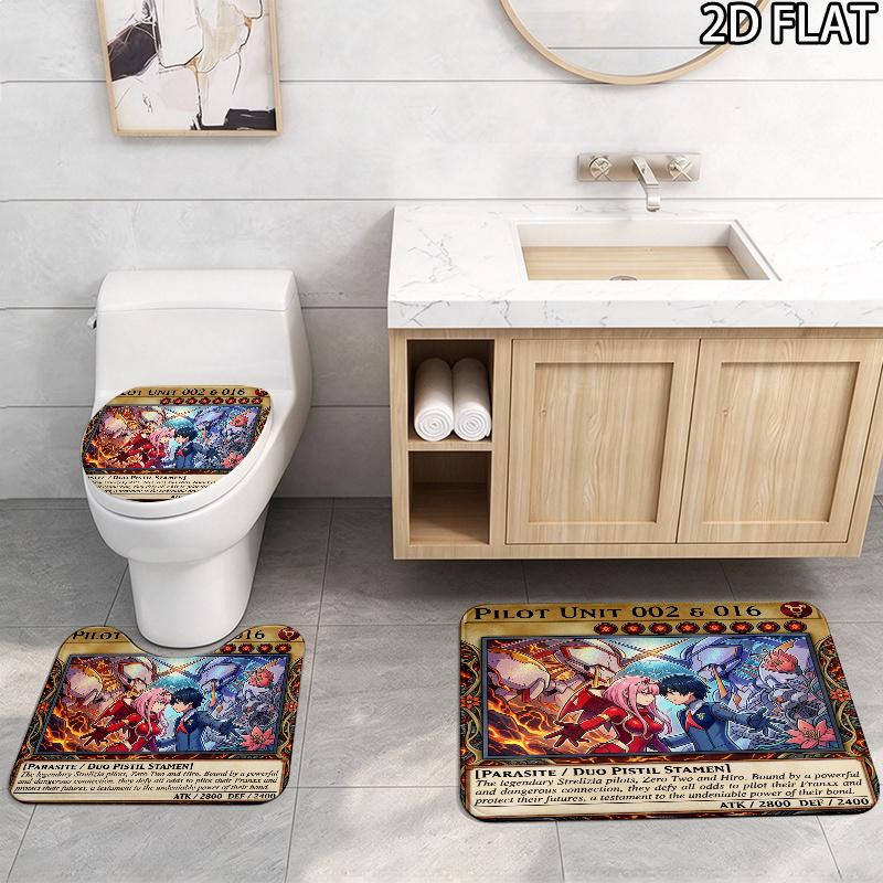 Franxx 3Pcs Flannel Toilet Mat Set Bathroom Rug Bath Carpet Non Slip Home Decor Toilet 3 Pcs Bathroom Textile Set