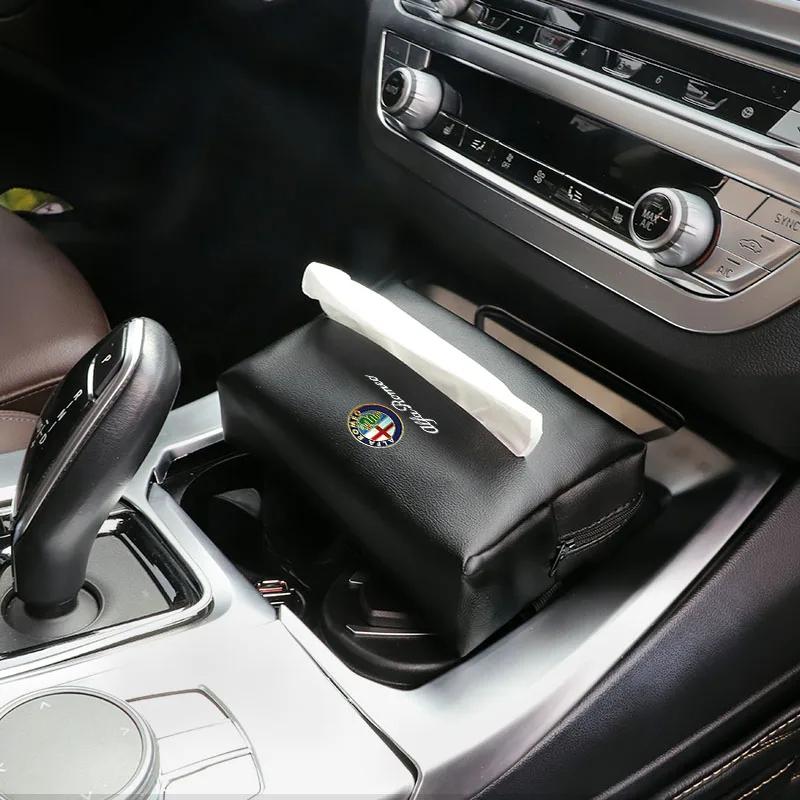 Car Stickers For Alfa Romeo Leather Car Tissue Box Sun Visor Seat Back Hanging Bag Accessories For Alfa Romeo 4C 159 166 Spider