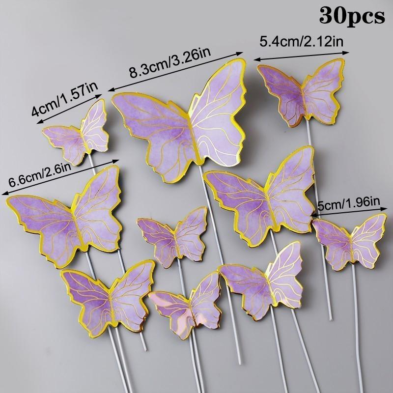 30Pcs Butterfly Cake Toppers Princess Girl Wedding Happy Birthday Party Decor Dessert Cake Decor Butterfly