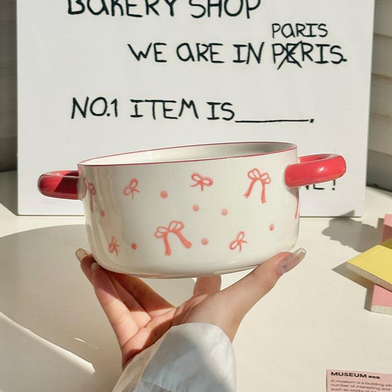 

Керамічна миска для миттєвої локшини з малюнком серця та бантика для дівчинки, миска для рису для студентського гуртожитку, велика місткість, підходить для мікрохвильової печі, миска для порошку равлика no specifications