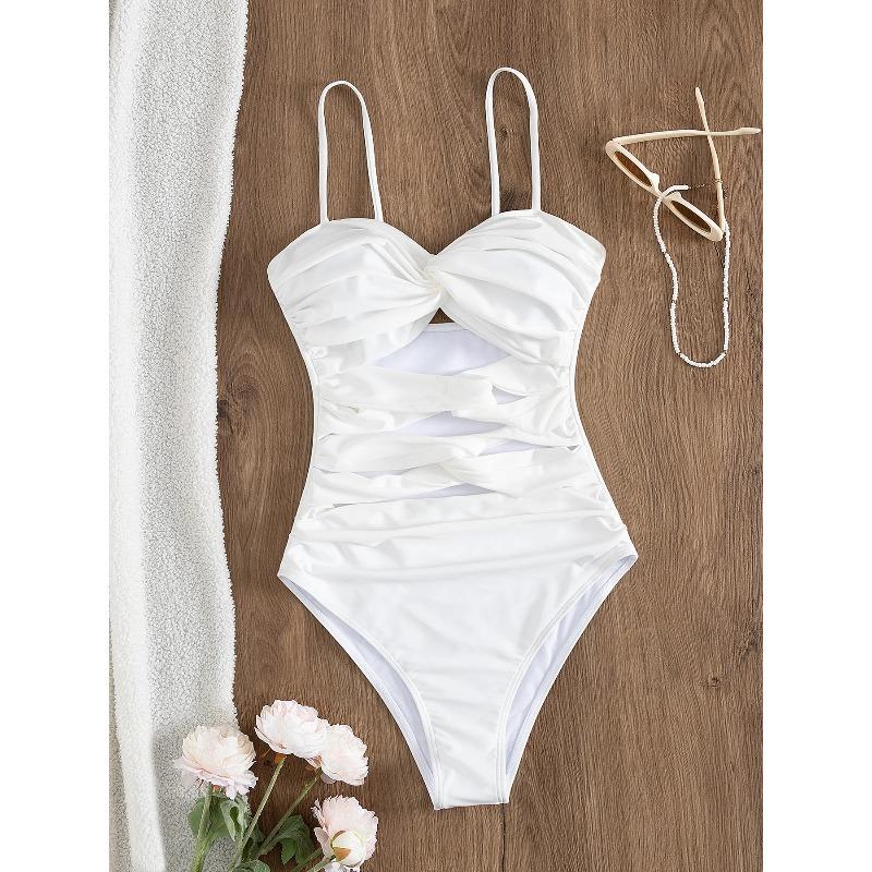 

Sexy White Cut Out Women One Piece Swimsuit Fashion Lady Bodysuit Swimwear Female Bathing Suit Vacation Beachwear Getways L