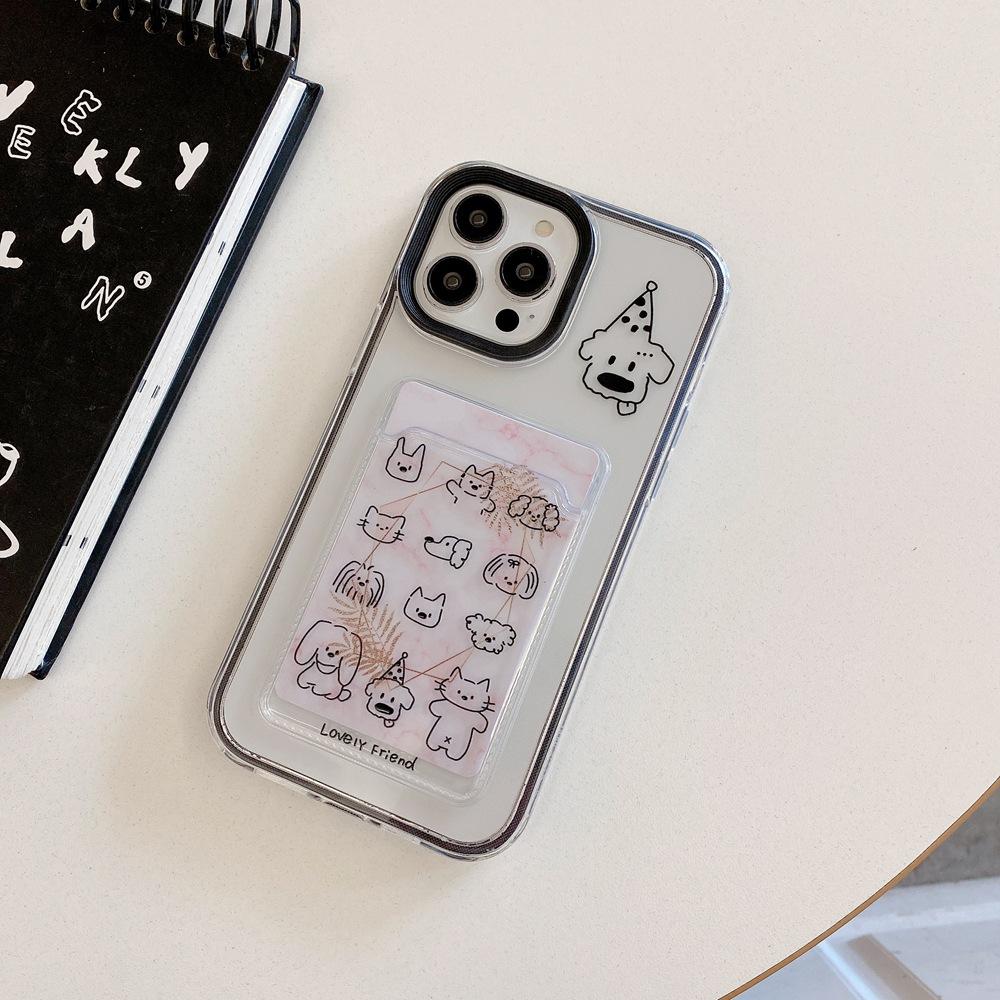 Transparentní pouzdro na telefon 3 v 1 Card Puppy Pattern pro iPhone 15 14 Plus 13 12 11 Pro Max X XS Max SE 7 8