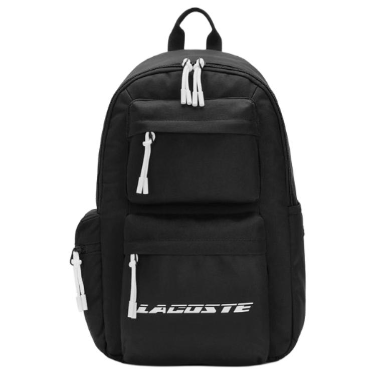Lacoste Casual Letter Zipper Closure Polyester Backpack Medium Unisex backpack Black White NH4044NZ-138195 Black,Medium