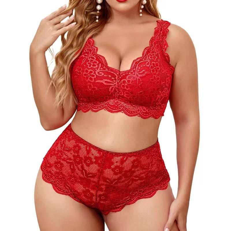 Plus Size European American Lace Trim Camisole  Shorts Midnight Set Large