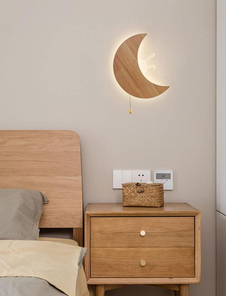 Sakura Wandleuchte Mondform Hase Wandlampe mit Wandzimmer Niedliche Wandleuchte mit LED Wand Indirekt Wandmontierte Leuchte Hängend, Kinder